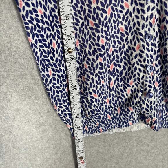 H&M Cardigan Sweater XS Blue Pink Leaf Print Cotton‎ Modal Soft Girl Coquette - Picture 6 of 10